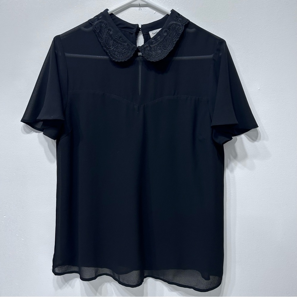 Faith and Joy Los Angeles Black Tops w/ Lining and Peter Pan Collar Size Small